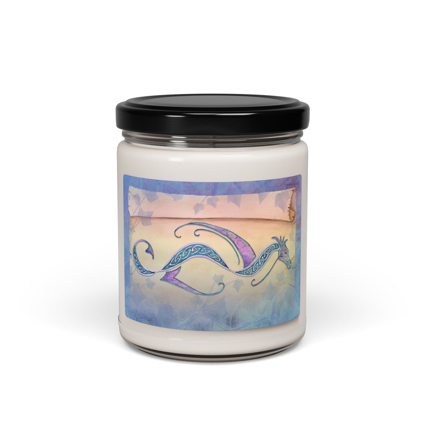 Watercolor Celtic Dragon Scroll Scented Soy Candle, 9oz