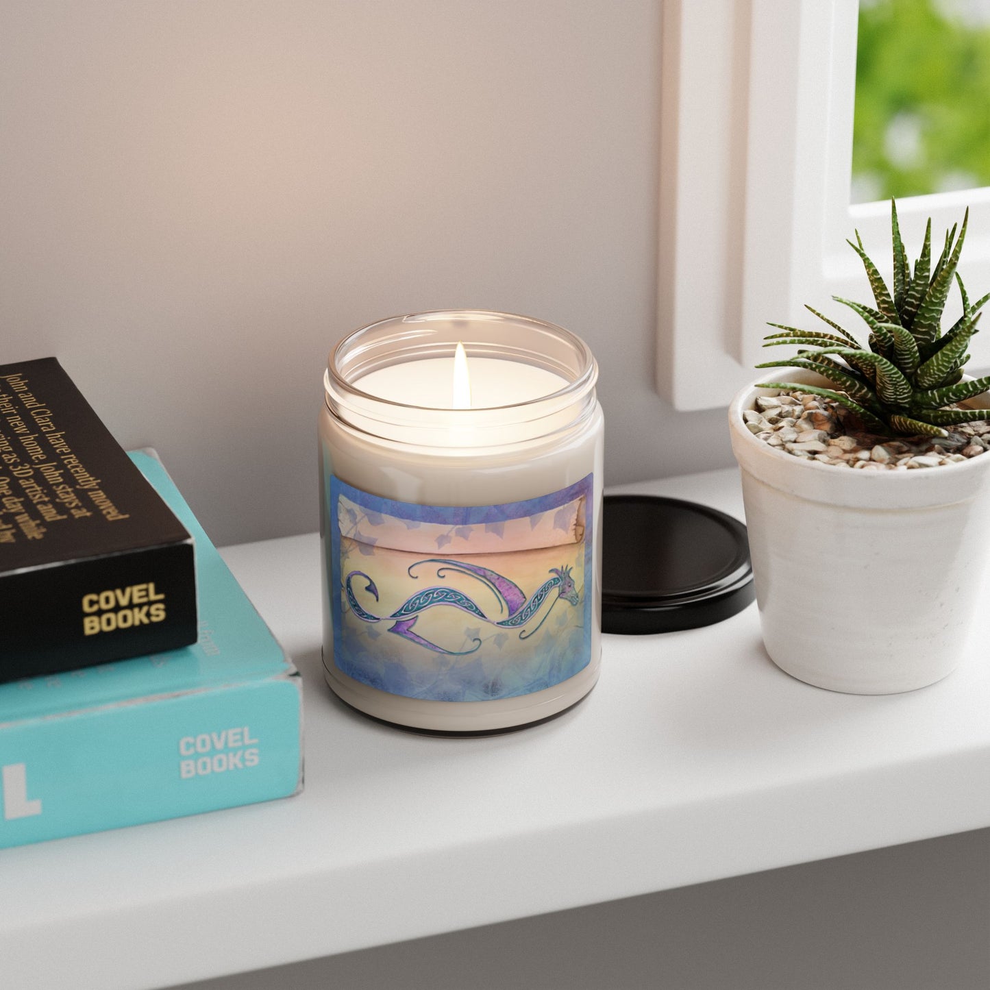 Watercolor Celtic Dragon Scroll Scented Soy Candle, 9oz