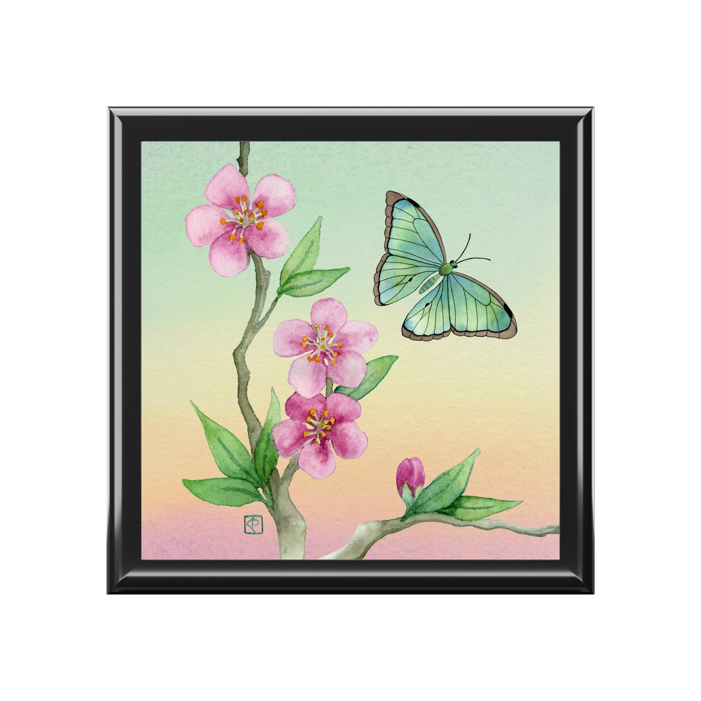 Sage Green Butterfly and Cherry Blossom Jewelry Box