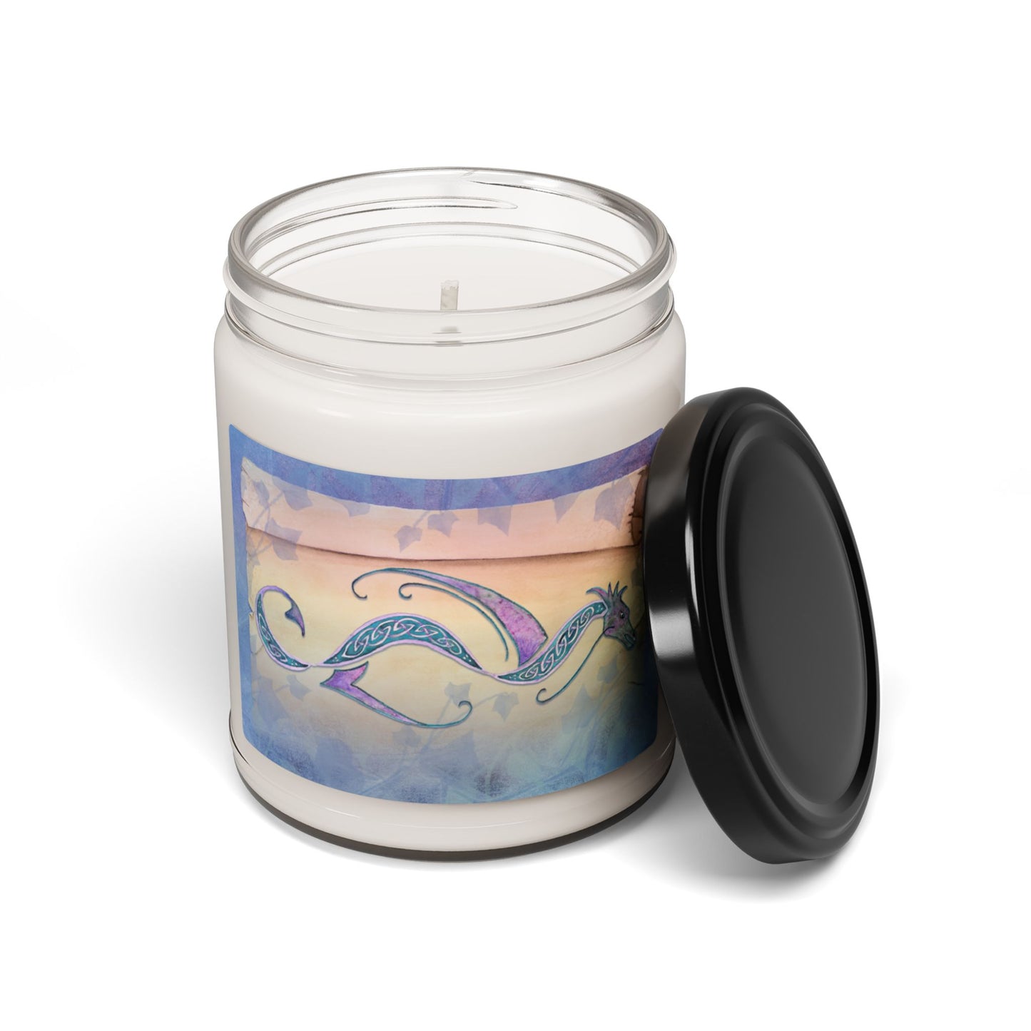 Watercolor Celtic Dragon Scroll Scented Soy Candle, 9oz