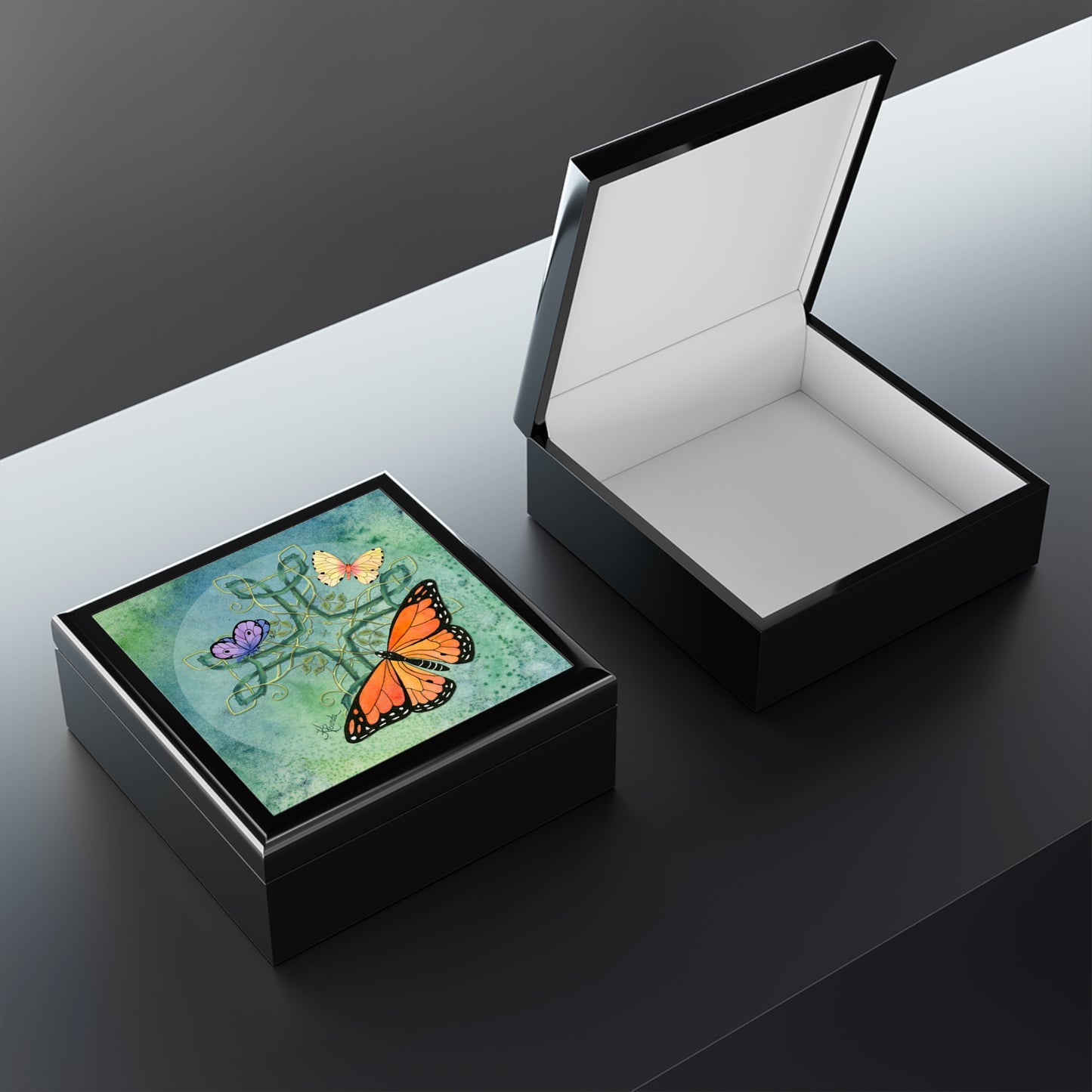 Monarch Butterfly Watercolor Art Jewelry Box