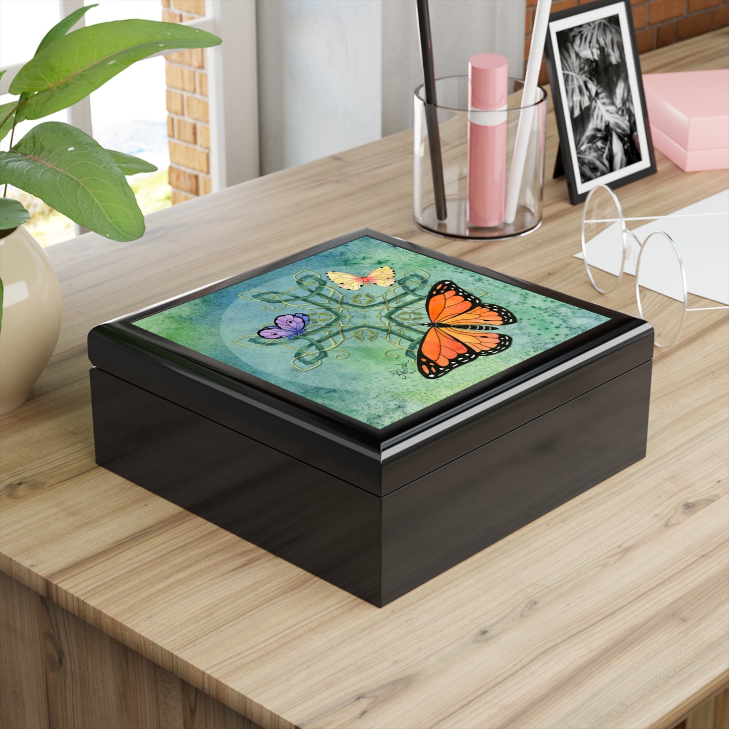 Monarch Butterfly Watercolor Art Jewelry Box