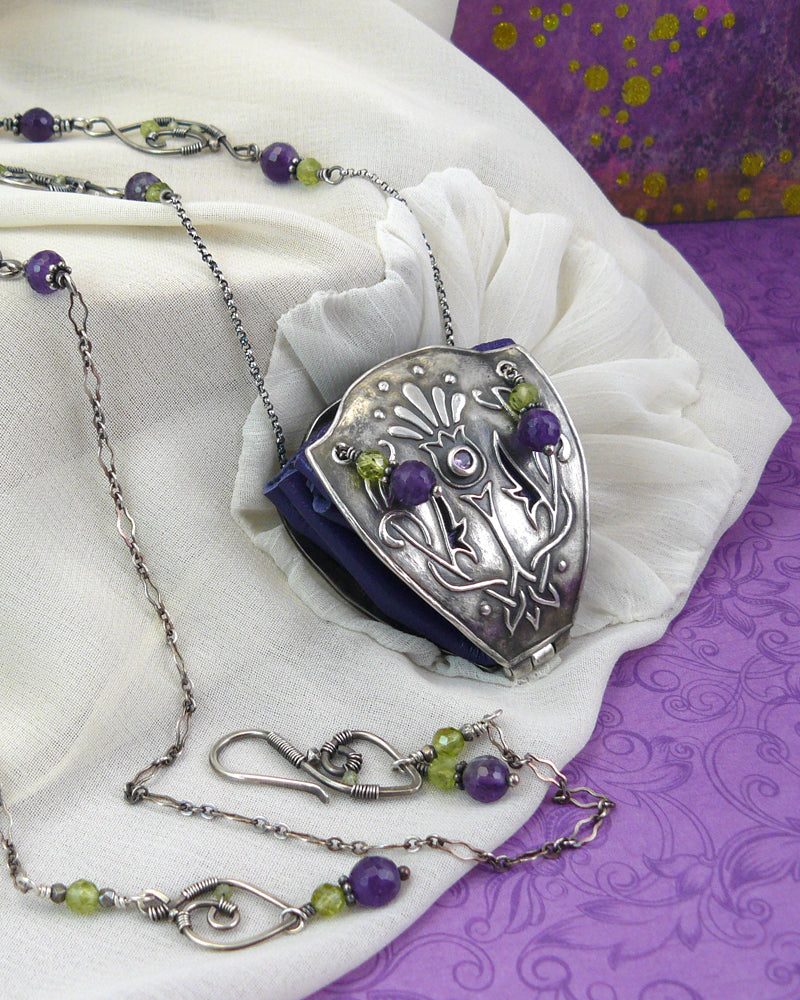 Celtic Knot Thistle Design Sterling Silver Drawstring Purse Pendant