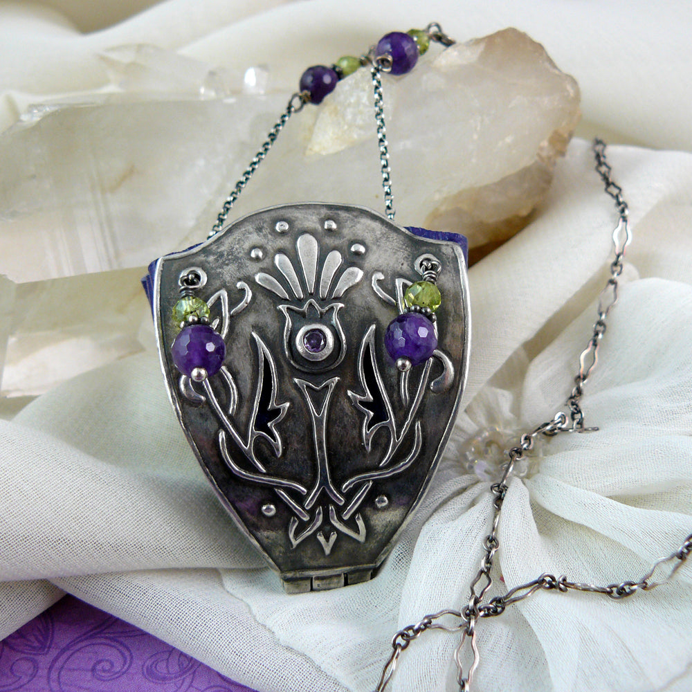Celtic Knot Thistle Design Sterling Silver Drawstring Purse Pendant