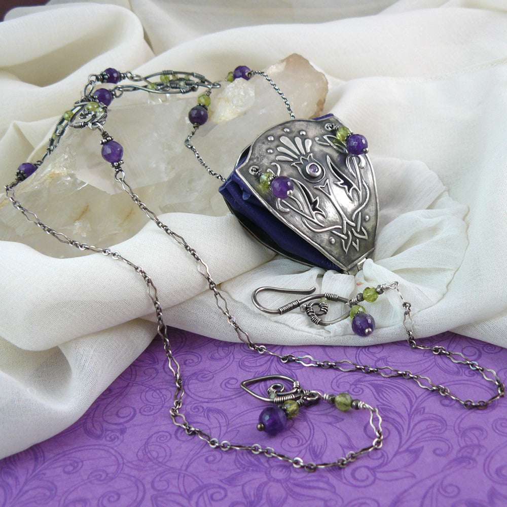 Celtic Knot Thistle Design Sterling Silver Drawstring Purse Pendant