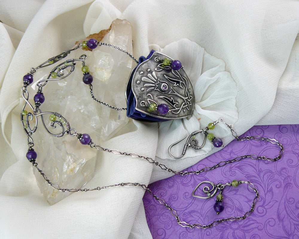 Celtic Knot Thistle Design Sterling Silver Drawstring Purse Pendant