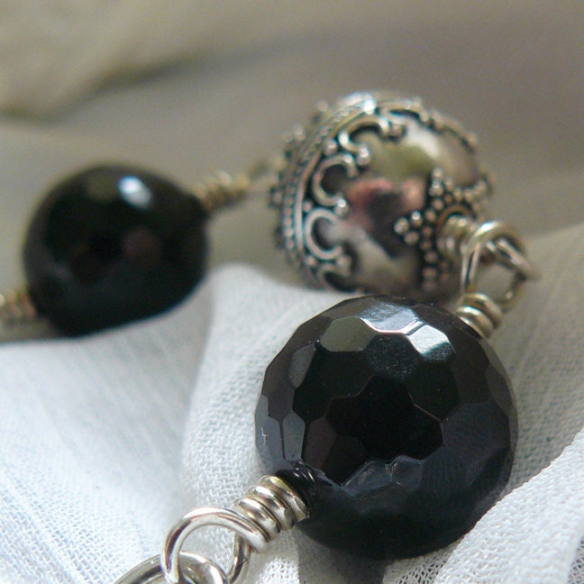 Medieval Mood ~ Black Onyx Bead and Sterling Silver Bali Bead Link Bracelet