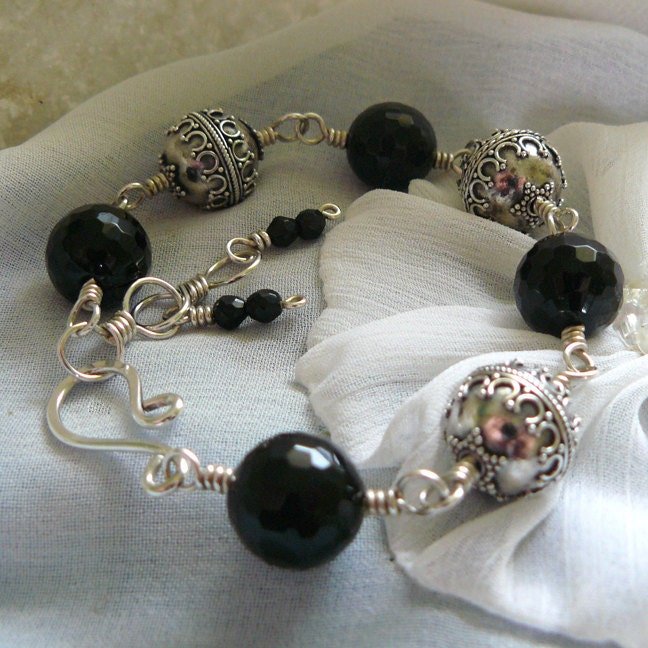 Medieval Mood ~ Black Onyx Bead and Sterling Silver Bali Bead Link Bracelet