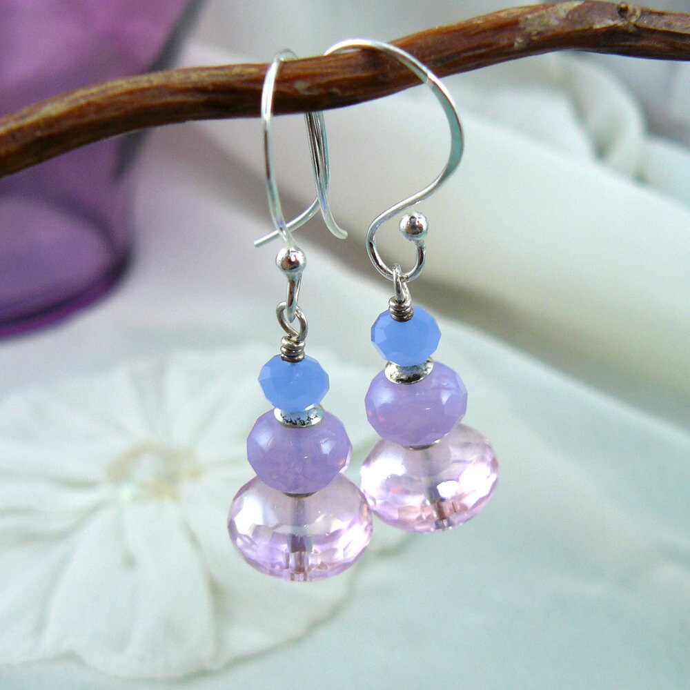 Periwinkle Pink and Lavender Purple Crystal Bead Earrings