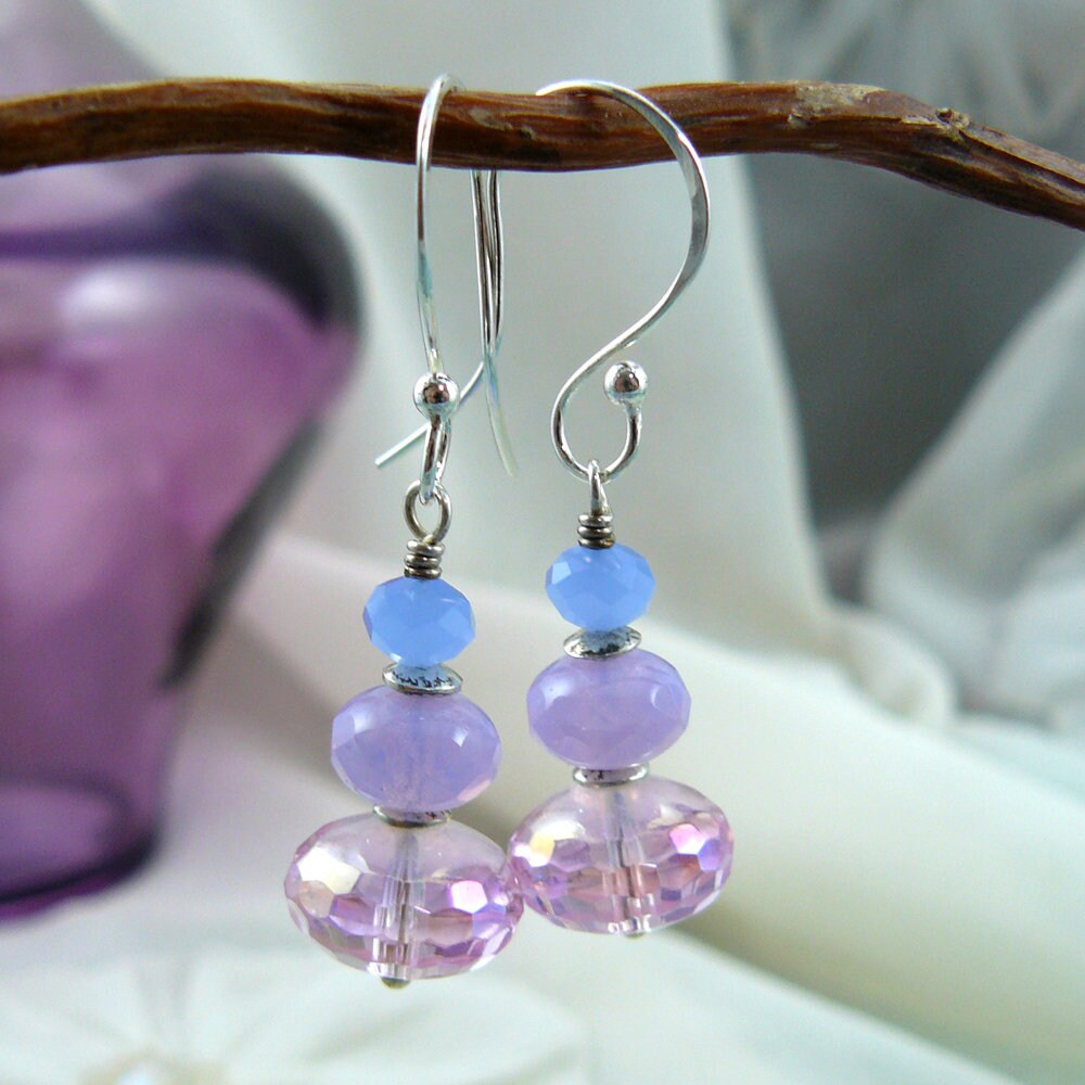 Periwinkle Pink and Lavender Purple Crystal Bead Earrings