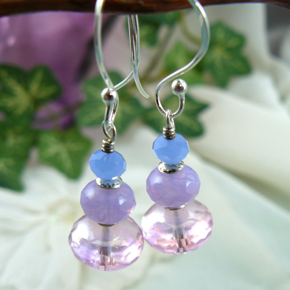Periwinkle Pink and Lavender Purple Crystal Bead Earrings