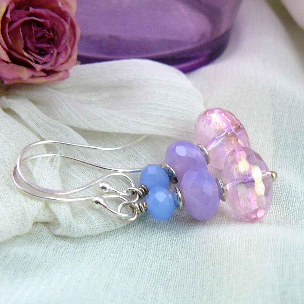 Periwinkle Pink and Lavender Purple Crystal Bead Earrings