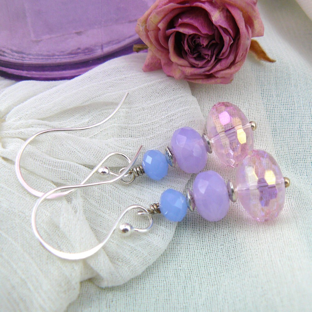 Periwinkle Pink and Lavender Purple Crystal Bead Earrings