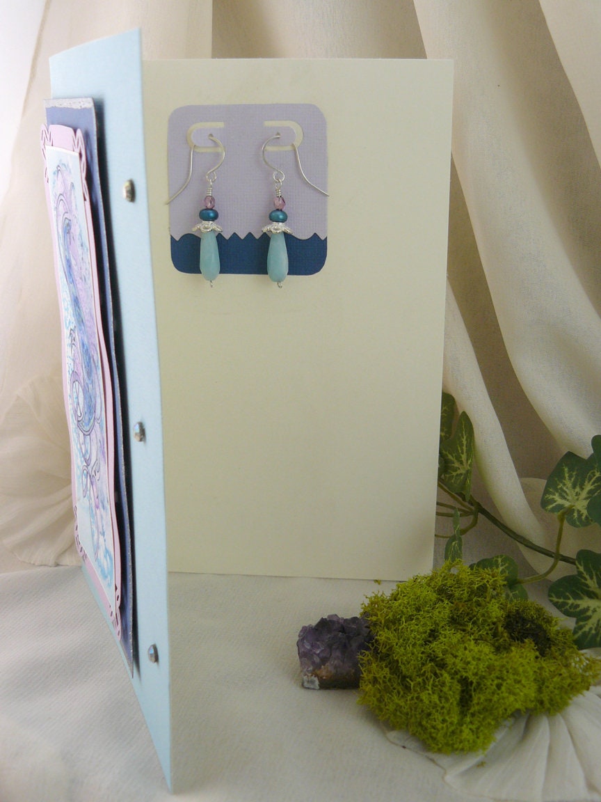 Amazonite Pearl and Sterling Silver Earrings in a Celtic Knot Dragon Watercolor Greeting Card