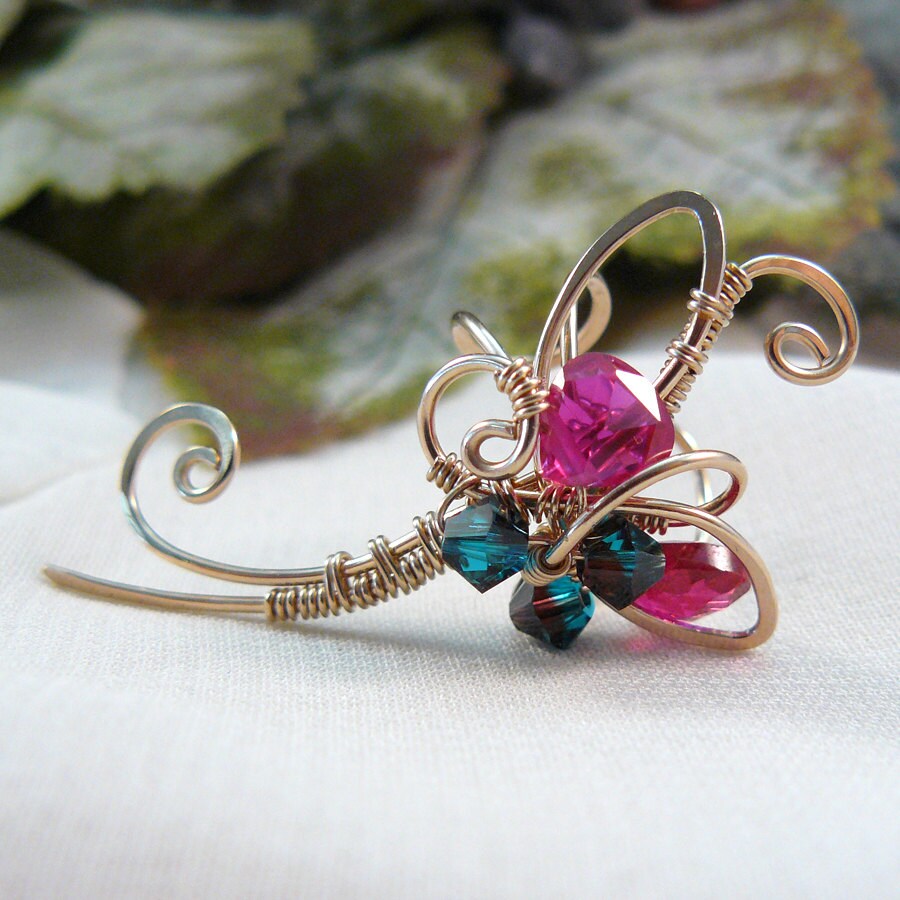 Elfin Ears ~ Red Cubic Zirconia Wire Wrapped Fantasy Fairy Ear Cuff