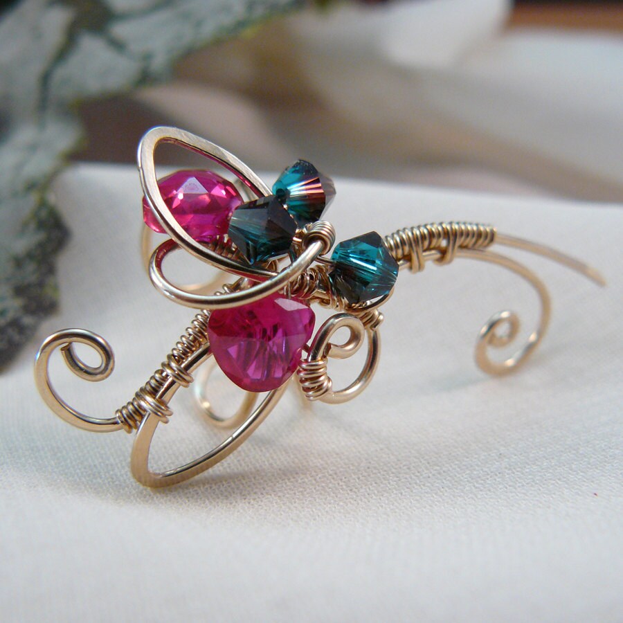 Elfin Ears ~ Red Cubic Zirconia Wire Wrapped Fantasy Fairy Ear Cuff