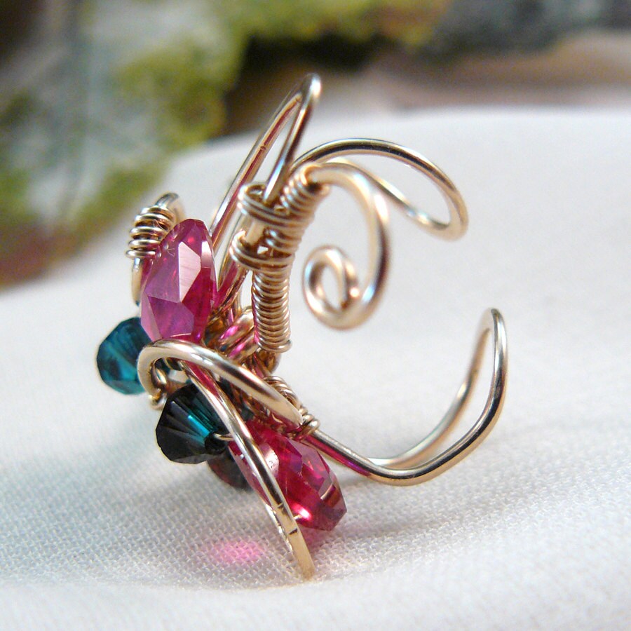 Elfin Ears ~ Red Cubic Zirconia Wire Wrapped Fantasy Fairy Ear Cuff