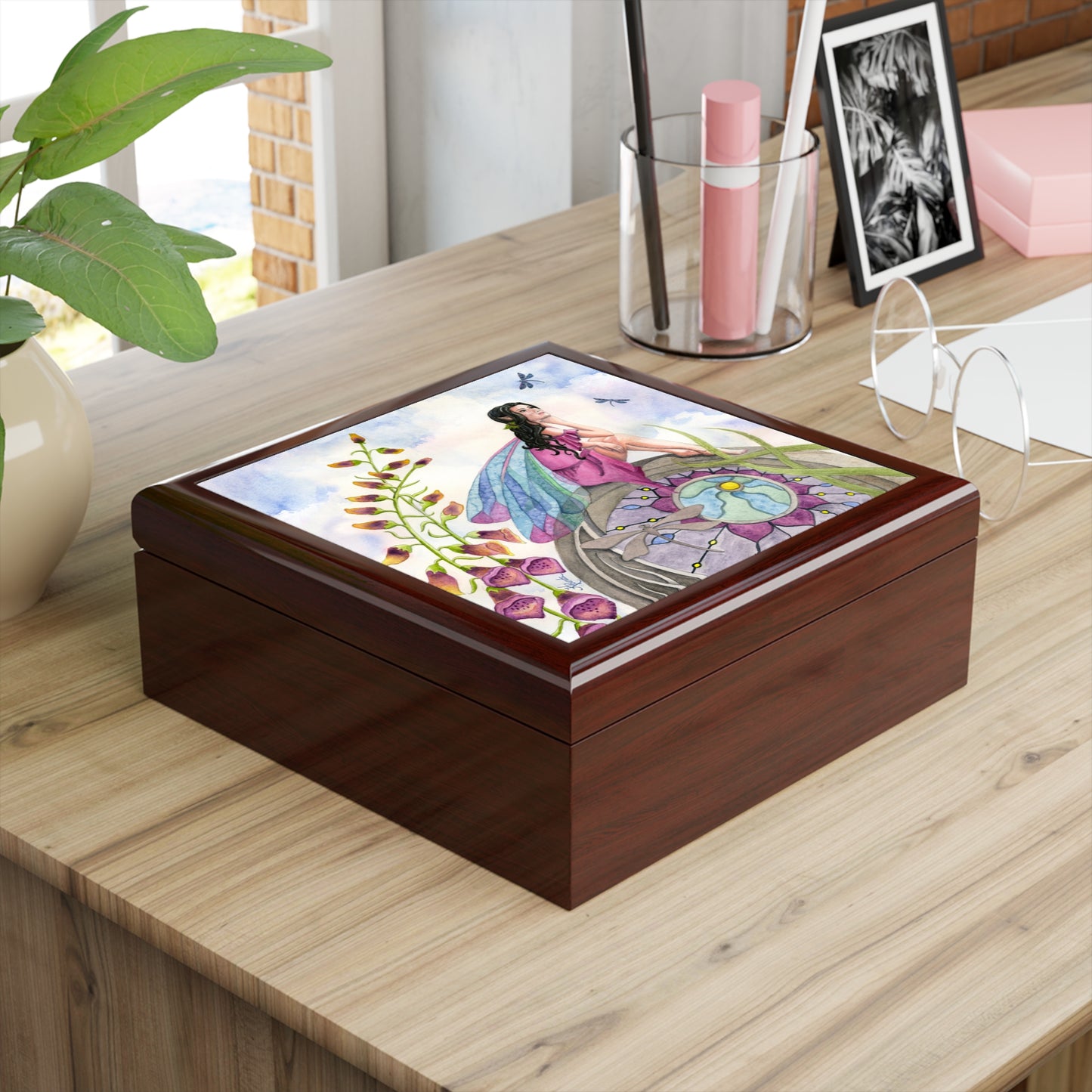Dragonfly Fairy in the Foxglove Garden Jewelry Box