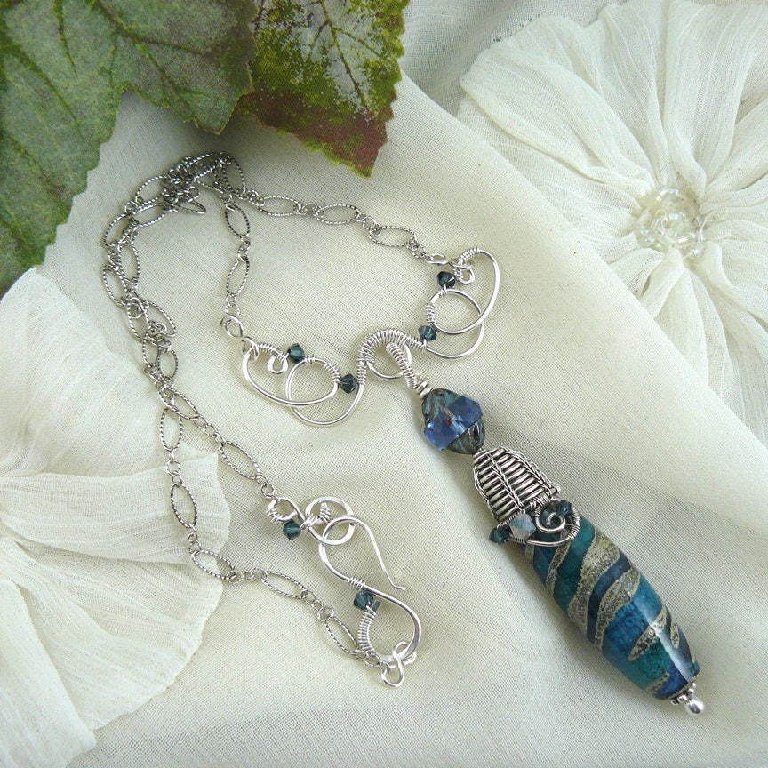 Lampwork Art Glass Fantasy Wire Wrapped Sterling Silver Festoon Necklace