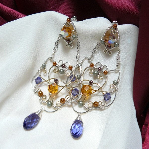 Go For Baroque ~ Ornate Multicolored Mixed Metal Swarovski Crystal Chandelier Earrings