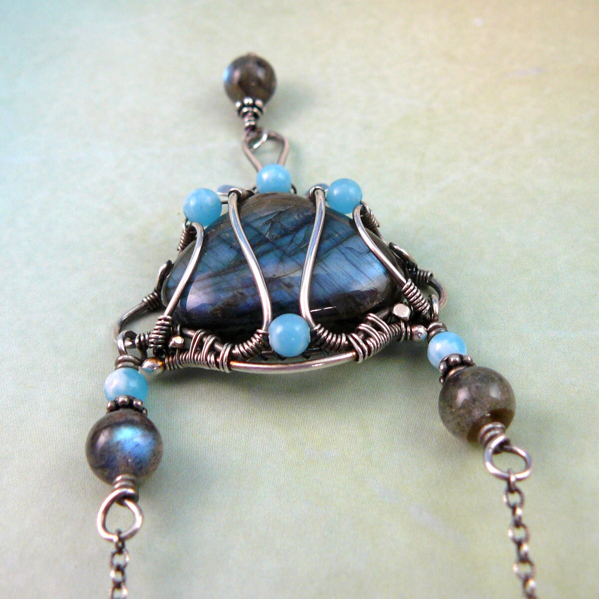 Fairy Tale Mirror Wire Wrapped Labradorite and Sterling Silver Pendant