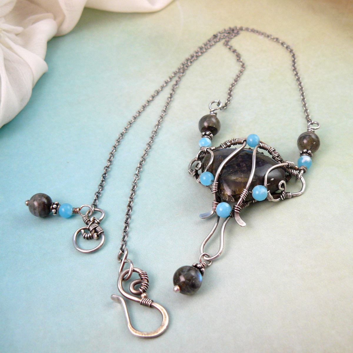 Fairy Tale Mirror Wire Wrapped Labradorite and Sterling Silver Pendant