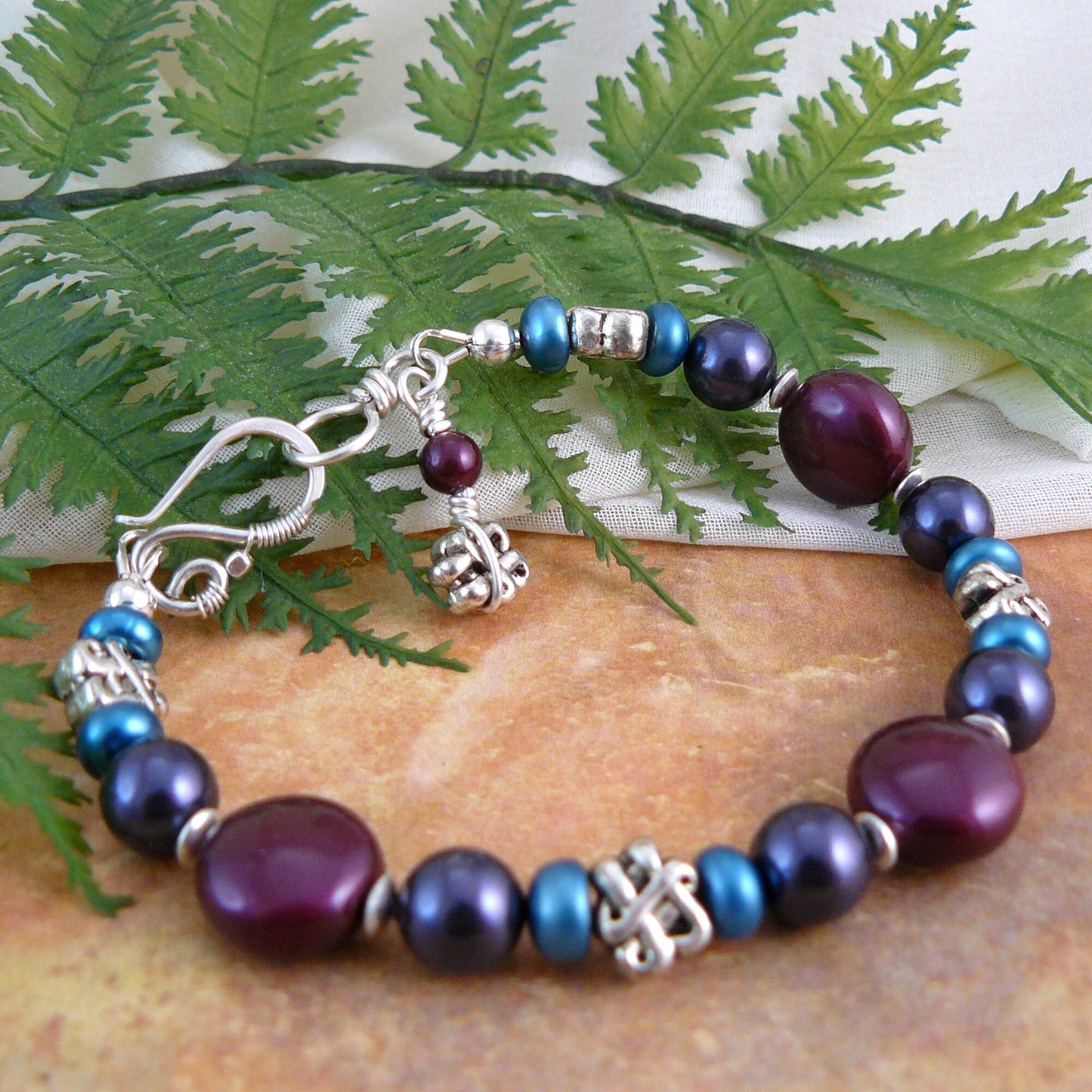 Jewel Tones and Celtic Knot Swarovski and Freshwater Pearl Bracelet