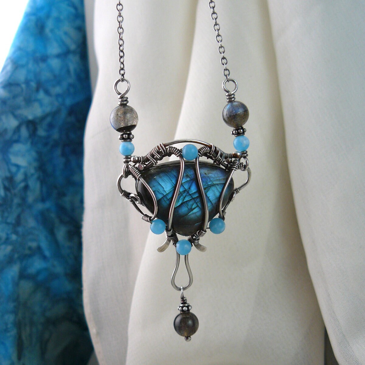 Fairy Tale Mirror Wire Wrapped Labradorite and Sterling Silver Pendant