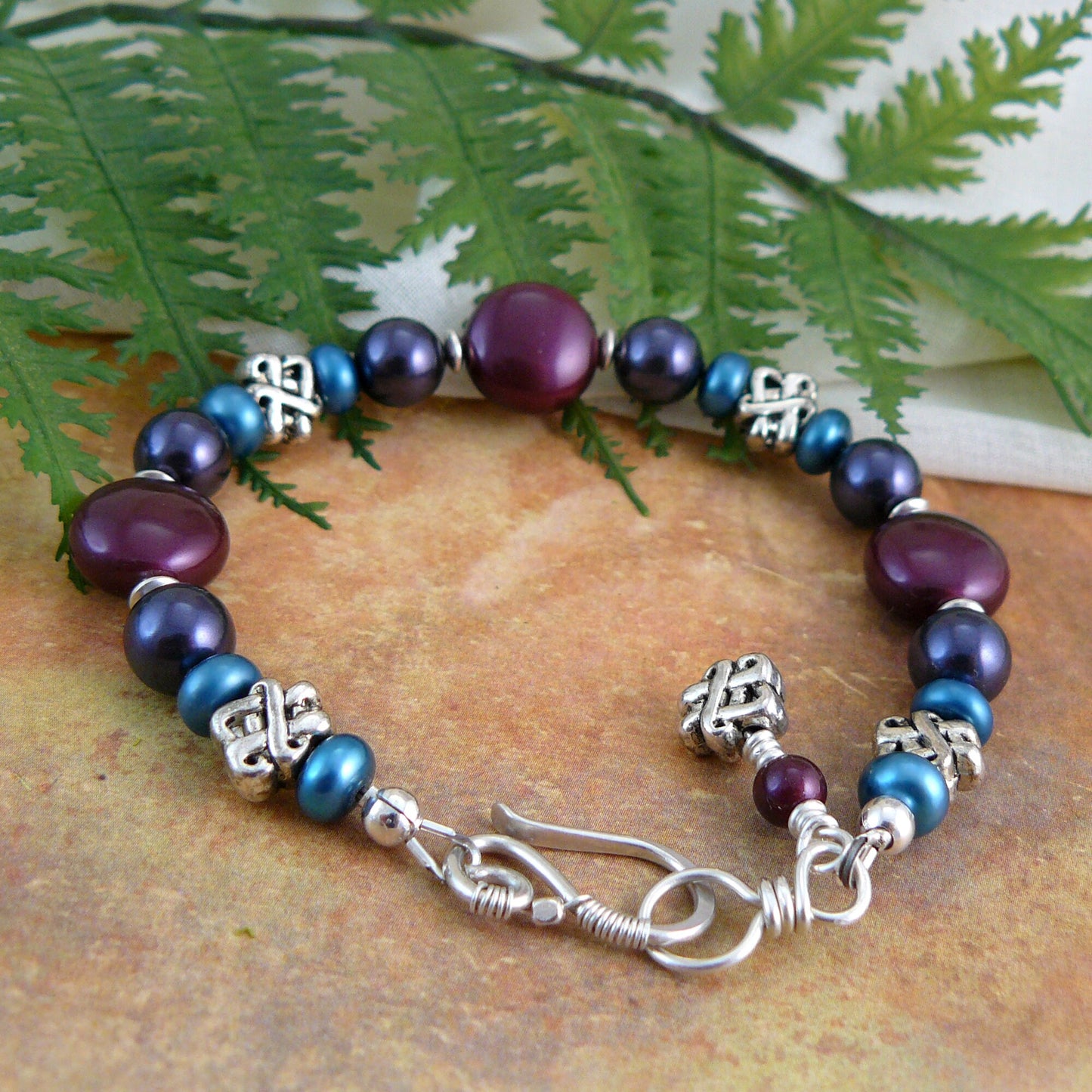 Jewel Tones and Celtic Knot Swarovski and Freshwater Pearl Bracelet