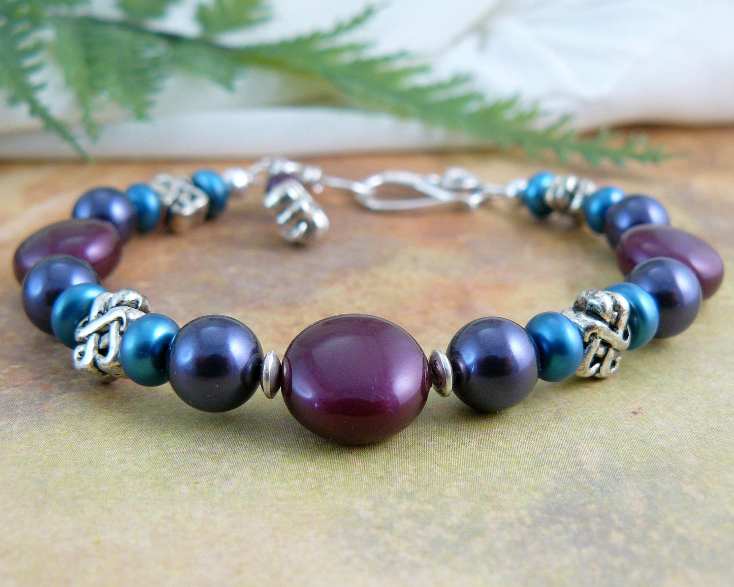 Jewel Tones and Celtic Knot Swarovski and Freshwater Pearl Bracelet