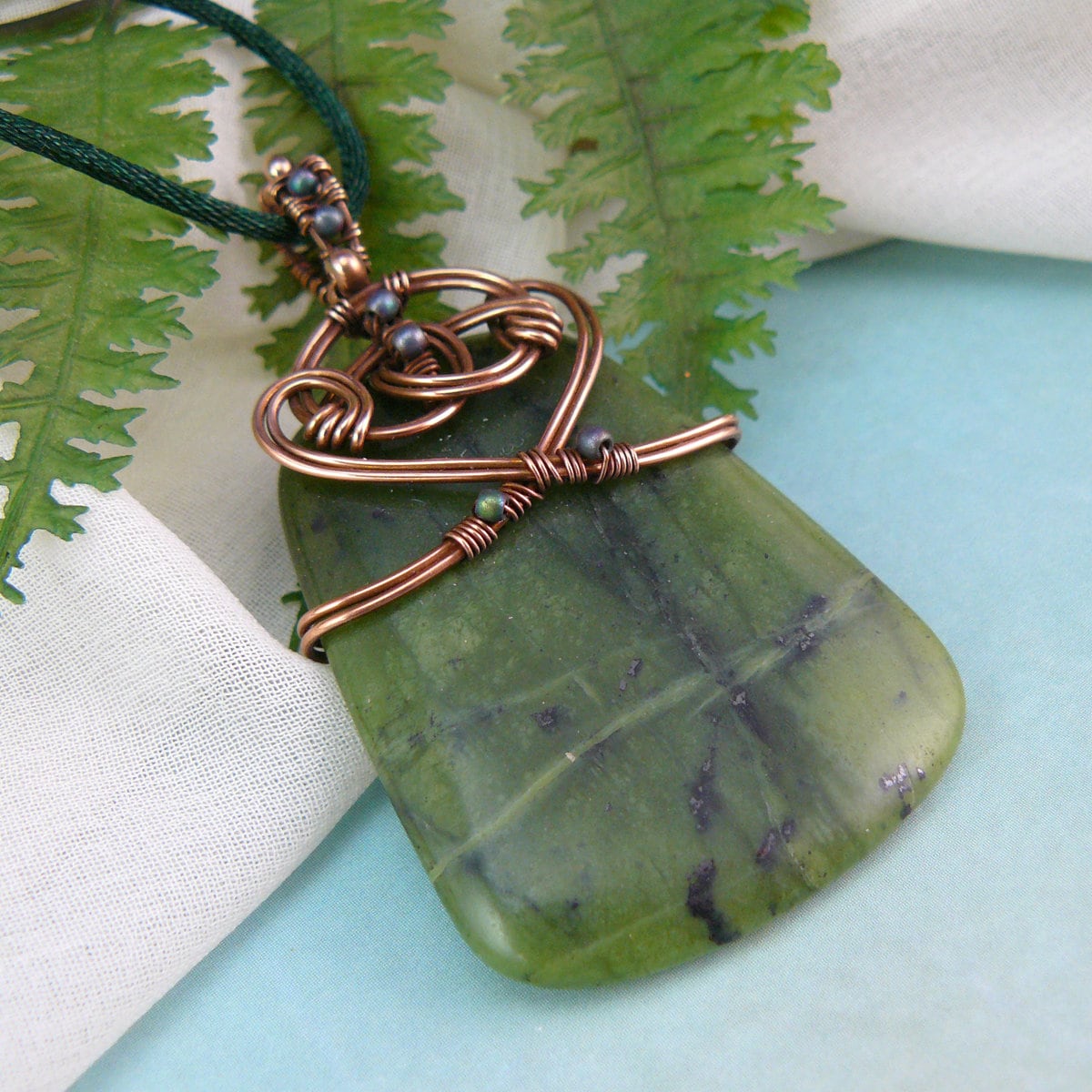 Celtic Knot Copper Wire Wrapped Green Prehnite Pendant