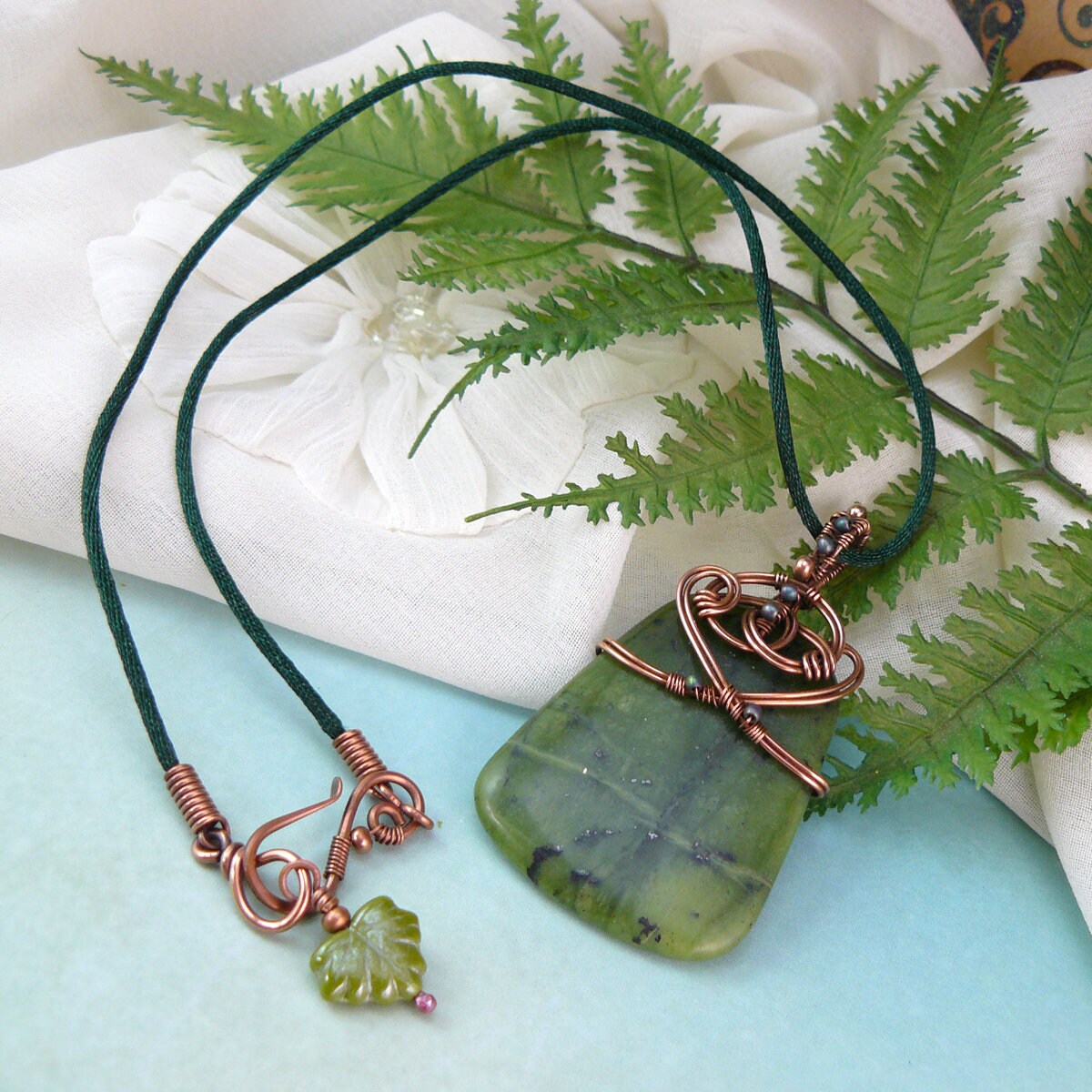 Celtic Knot Copper Wire Wrapped Green Prehnite Pendant