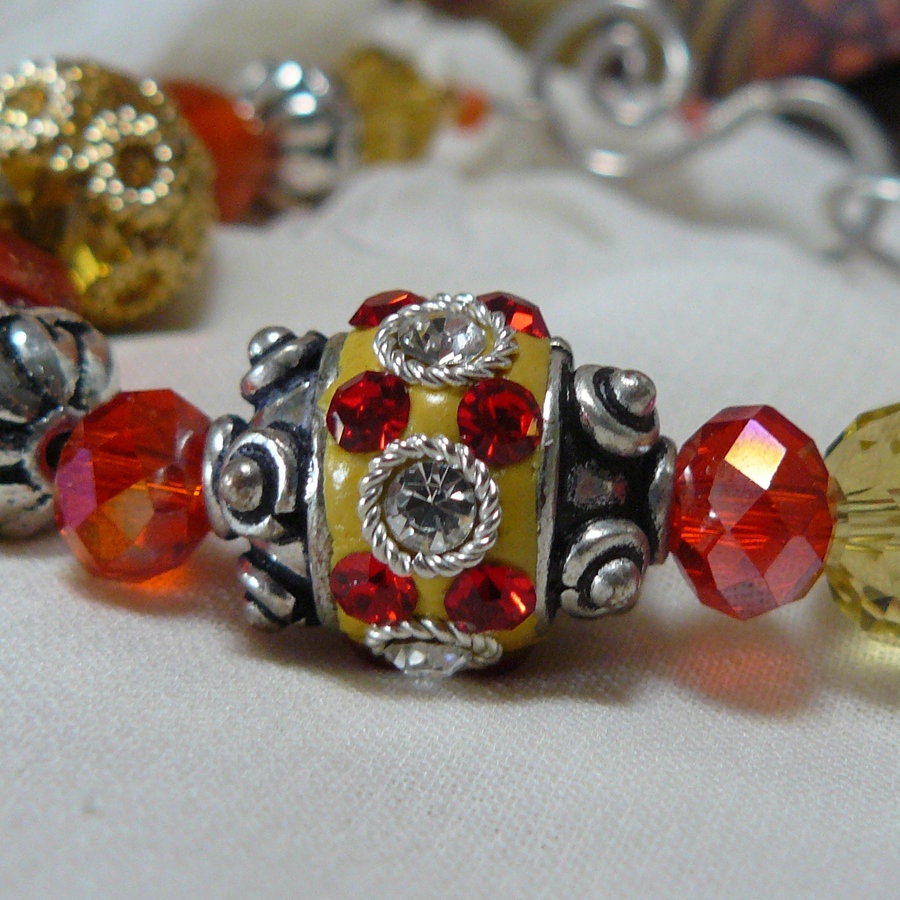 Rays of Sunshine Orange and Yellow Bali Bead Bling Bracelet