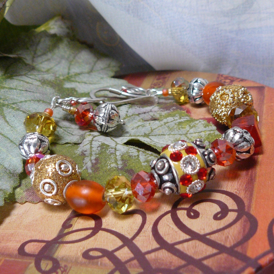 Rays of Sunshine Orange and Yellow Bali Bead Bling Bracelet