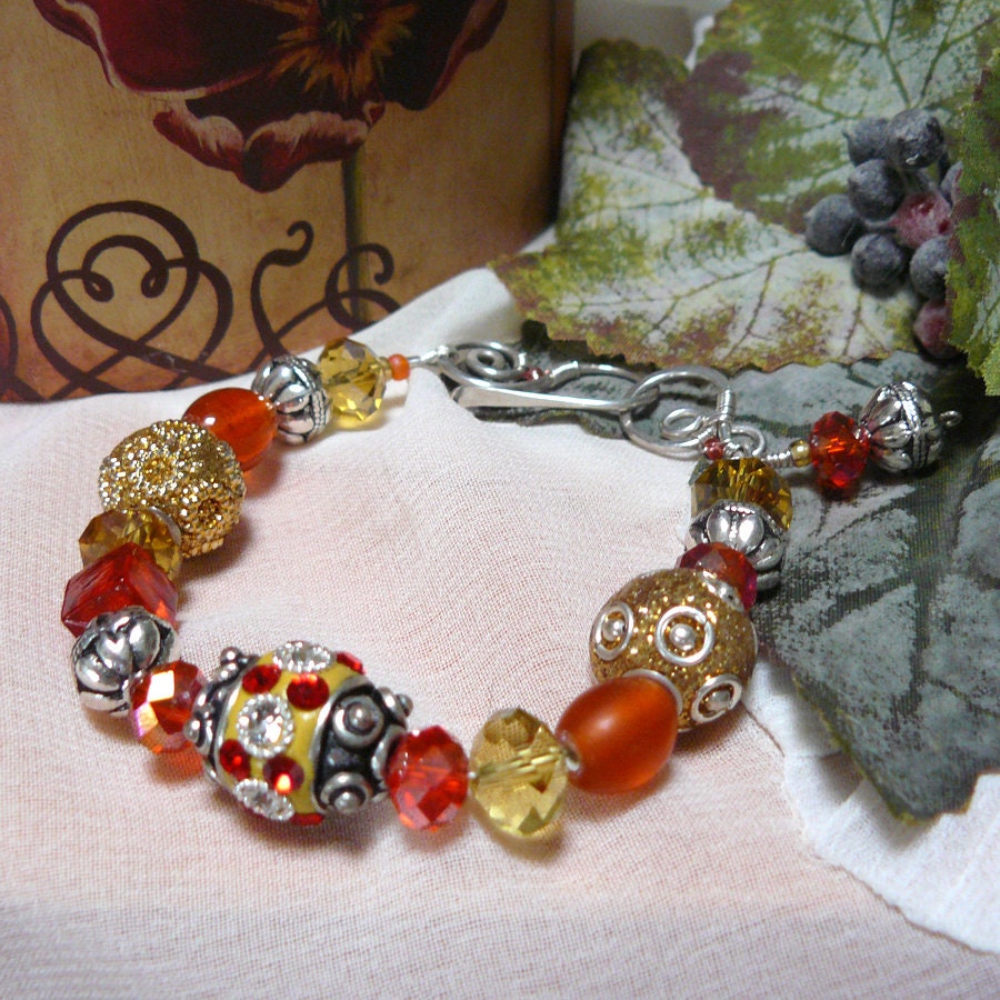 Rays of Sunshine Orange and Yellow Bali Bead Bling Bracelet