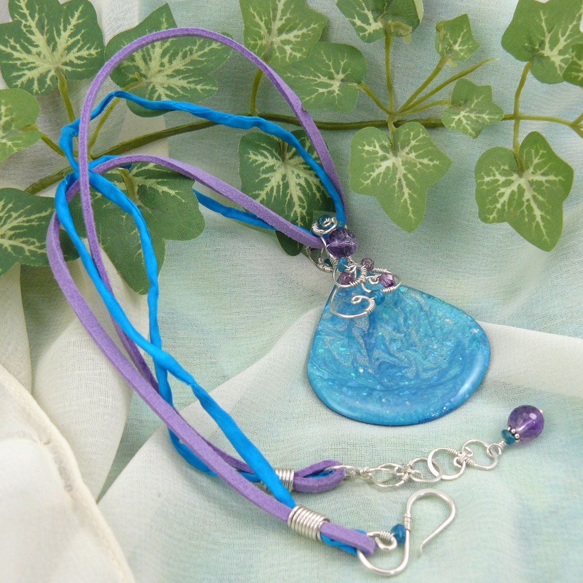 Shimmering Blue Galaxy Resin Painting Wire Wrapped Pendant