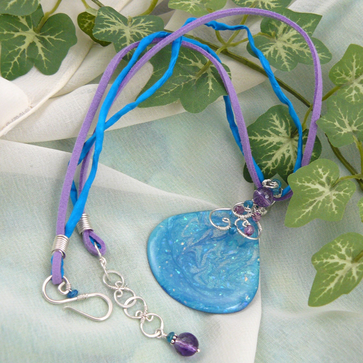 Shimmering Blue Galaxy Resin Painting Wire Wrapped Pendant